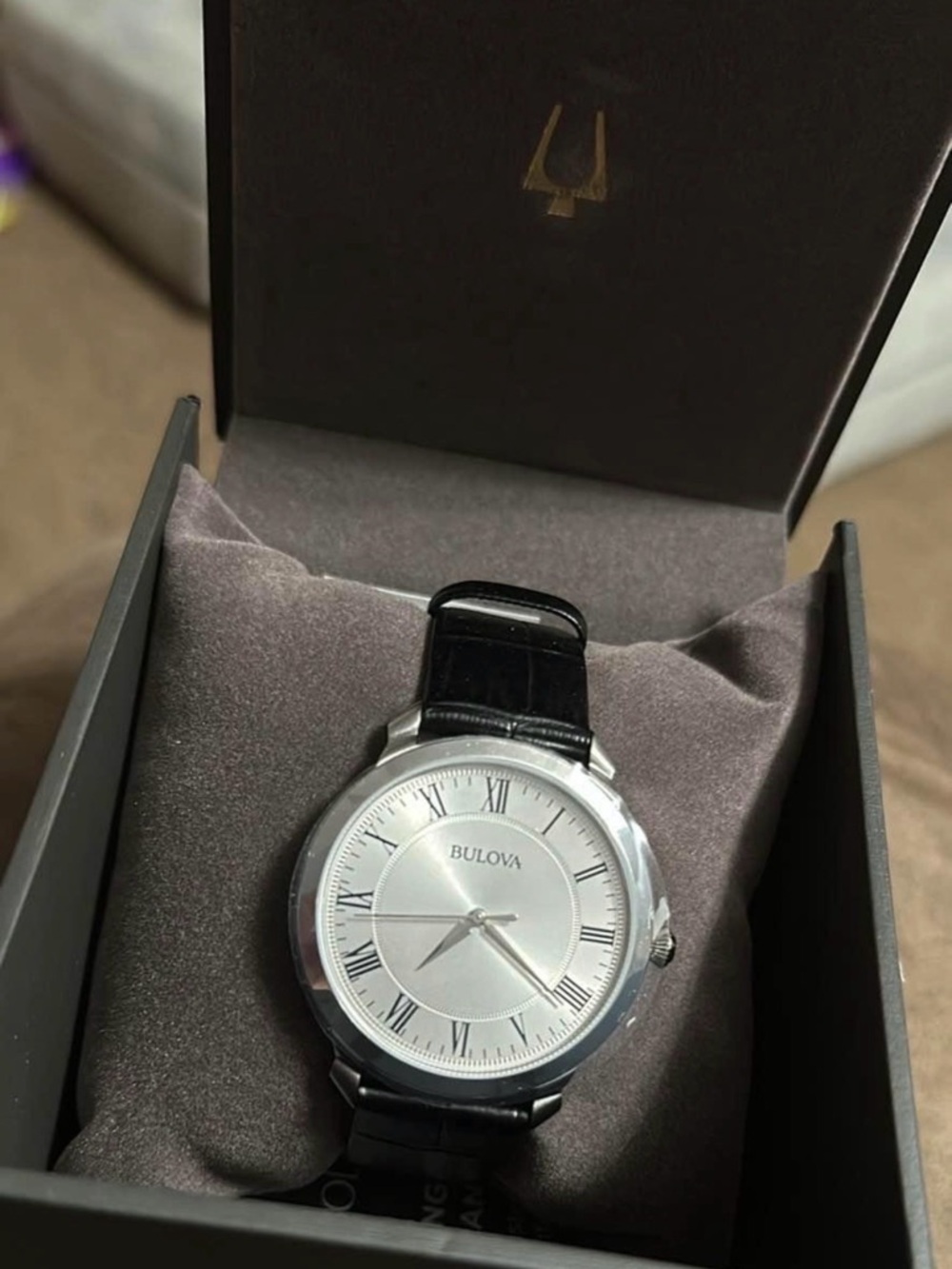 Bulova Silver Dial Black Leather Strap Classic Men's Watch
